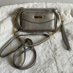 Coach metallic silver crossbody with gold hardware medium